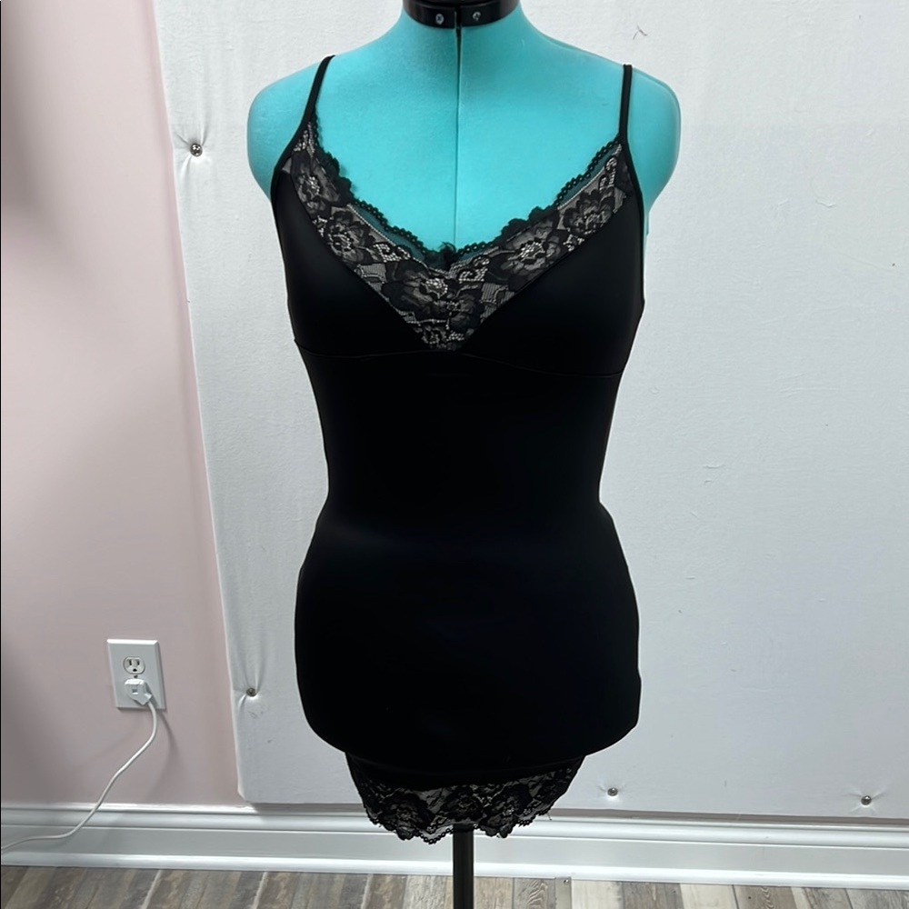 Rene Rofe Black Shapewear Slip with Lace Trim